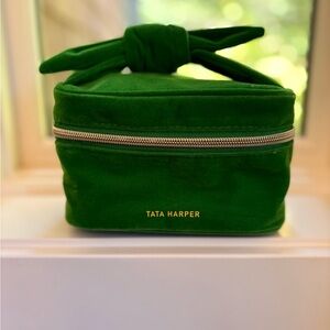 Tata Harper Vibrant Green Velvet Beauty Bag